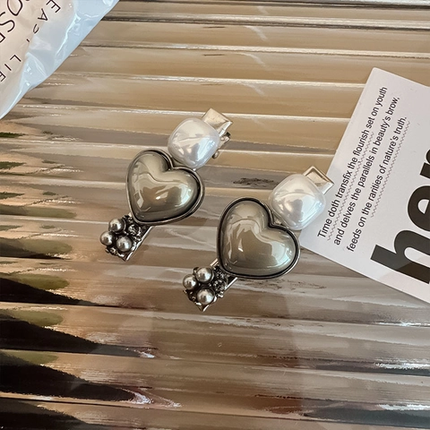 Fermagli Per Capelli Vintage In Lega Con Cuore Di Perla Artificial Becchi D'anatra Stile Francese Accessori Per Capelli Donna Festa Quotidiana