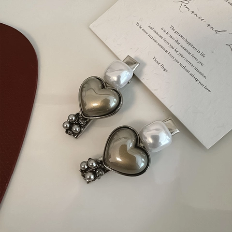 Fermagli Per Capelli Vintage In Lega Con Cuore Di Perla Artificial Becchi D'anatra Stile Francese Accessori Per Capelli Donna Festa Quotidiana