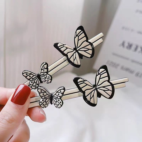 Elegante Legierung Schmetterling Haarklammern Schwarz Weiß Acetat Federclips Minimalistisch Vintage Haarschmuck Für Damen Haarklammern