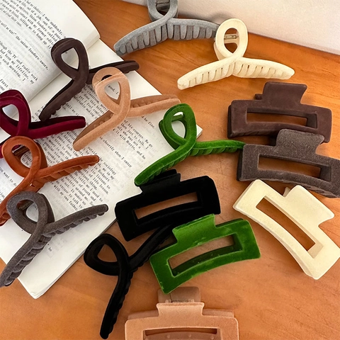 Eleganti Mollette per Capelli in Velluto di Grandi Dimensioni Vintage Floccatura Antiscivolo Quadrate e Incrociate Geometriche per Donna Accessori per Capelli