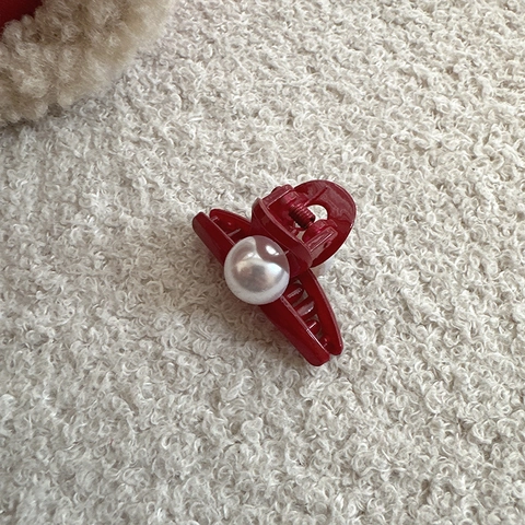 Fermaglio per Capelli in Acrilico Rosso Vintage Elegante Molletta a Granchio con Perla Artificiale Lucida per Donna Ragazza Stile Coreano