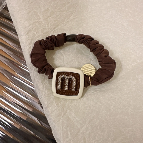 Elegant Alloy Rhinestone Letter M Square Decor Fabric Hair Tie Korean Style High Elastic Scrunchie For Women Hair Accessories