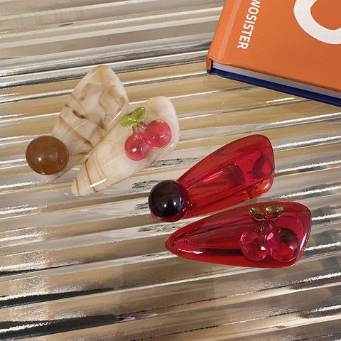 Lindas Pinzas para el Cabello de Cereza para Mujeres Niñas Rojas Trasparentes de Resina de Pico de Pato Accesorios para el Cabello