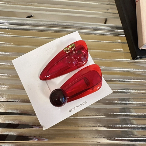 Lindas Pinzas para el Cabello de Cereza para Mujeres Niñas Rojas Trasparentes de Resina de Pico de Pato Accesorios para el Cabello