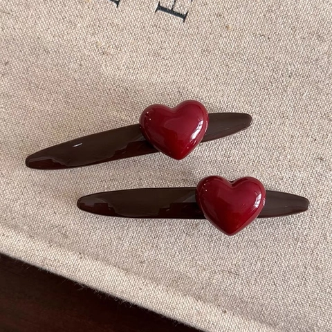 Fermagli per Capelli a Becco d'Anatra in Acrilico con Cuore Rosso Dolce Stile Coreano Per Donna Forcine Fatte a Mano Gioielli