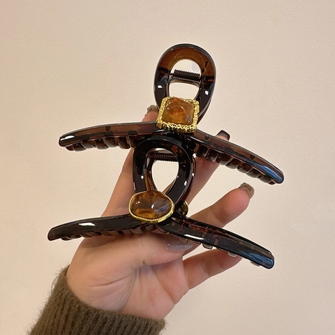 Fermaglio per Capelli Tartarugato in Lega Stile Coreano Vintage per Donna Elegante Clip a Squalo in Resina Ambra Fatto a Mano