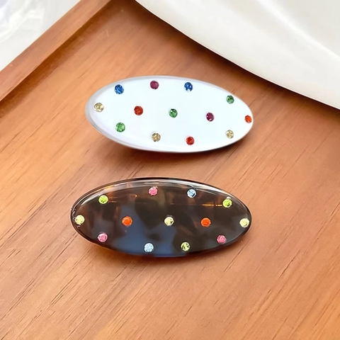 Fermaglio Per Capelli In Lega Di Acetato Stile Coreano Ovale Con Strass Colorati Dolce Minimalista Becco D'Anatra Accessori Capelli Donna