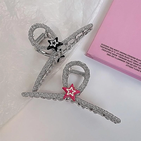Pinza de Pelo de Estrella Grande de Aleación de Metal para Mujer Plateado Texturizado Elegante Dulce Fresco Y2K