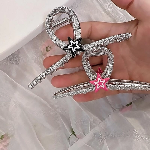 Pinza de Pelo de Estrella Grande de Aleación de Metal para Mujer Plateado Texturizado Elegante Dulce Fresco Y2K