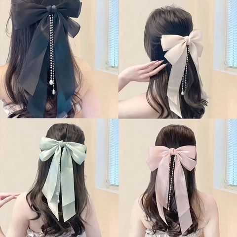 Grande Fermaglio Per Capelli Con Fiocco Con Nappa Di Perla Artificiale Lega Clip A Molla Dolce Copricapo Per Donna Matrimonio