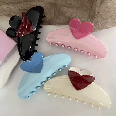 Pinza para el Cabello de Corazón Grande Sobredimensionada Dopamina Color Contraste Amor Pinza de Plástico Accesorios para el Cabello Mujer