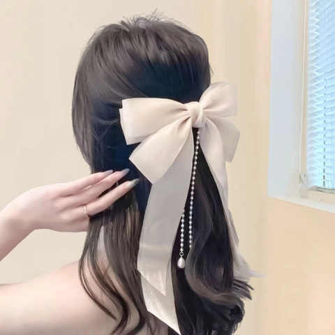 Grande Fermaglio Per Capelli Con Fiocco Con Nappa Di Perla Artificiale Lega Clip A Molla Dolce Copricapo Per Donna Matrimonio