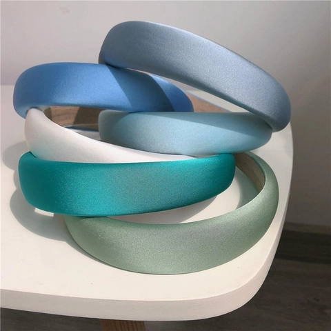 Women French Retro Thickened Sponge Headband Satin Smooth Wide Edge Hair Hoop Solid Color Elegant Puffy Hair Accessories