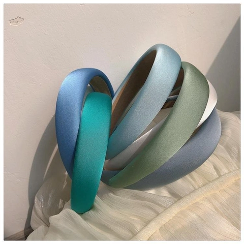 Women French Retro Thickened Sponge Headband Satin Smooth Wide Edge Hair Hoop Solid Color Elegant Puffy Hair Accessories
