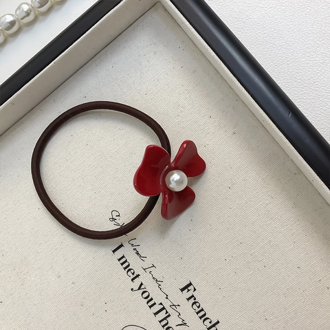 Franse Vintage Celluloseacetaat Bloem Haarelastiek Elegante Imitatie Kunstparel Elastisch Haartouw Vrouwen Mode Accessoires