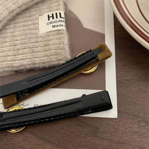 Pinza para el Cabello de Terciopelo Vintage para Mujer Coletero Elegante Hecho a Mano Con Botón de Metal Dorado Accesorios