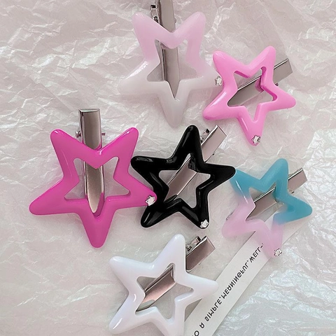 Dopamin Bunte Verlauf Pentagramm Stern Haarklammern Süße Y2K Metall PC Entenschnabel Clips Für Mädchen Damen Haarstyling