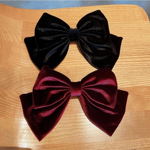 Vintage Übergroße Samt Doppellagige Schleife Haarspange Elegant Weinrot Schwarz Kopfschmuck Für Damen Haarschmuck