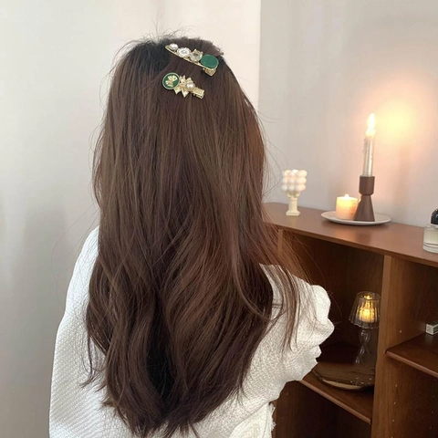 Pinza para el Cabello de Aleación Vintage para Mujer Dorado Verde Perla Artificial Strass Lazo Pinza Lateral Accesorios para el Cabello