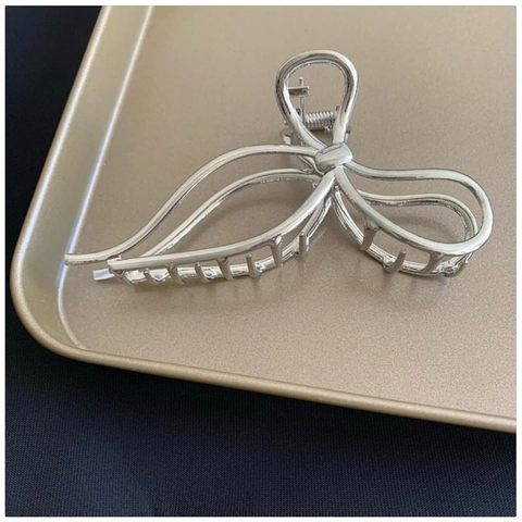 Damen Metall Schleife Haarkralle Silber Hai Clip Einfach Koreanischen Stil Elegante Haarschmuck Für Dickes Haar Tool