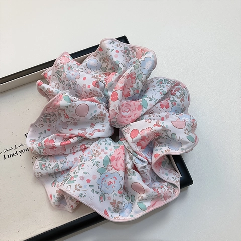 French Pastoral Floral Scrunchies Sweet Cherry Bow Lace Edge Fabric Hair Ties For Women Girls Fashion Hair Accessories