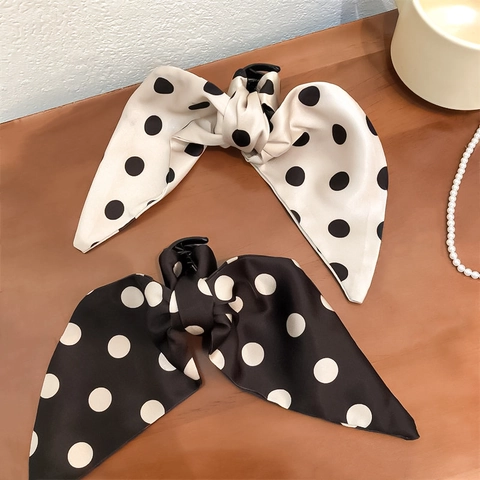 Pinza per Capelli Francese Vintage con Fiocco a Pois per Donna Nastro in Tessuto di Raso Fermaglio per Capelli Grande Accessorio Styling