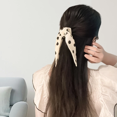 Pinza per Capelli Francese Vintage con Fiocco a Pois per Donna Nastro in Tessuto di Raso Fermaglio per Capelli Grande Accessorio Styling
