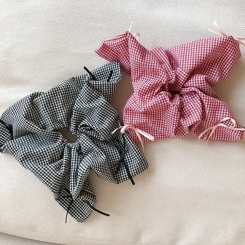 Süße Karierte Schleife Haargummis Für Damen Stoff Elastische Haarbänder Mode Kopfschmuck Haar Accessoire