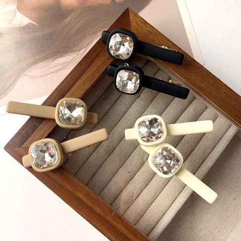 Pinzas para el Cabello Cuadradas Mate Elegantes para Mujer Vintage Cristal Pico de Pato Horquillas Accesorios Minimalistas