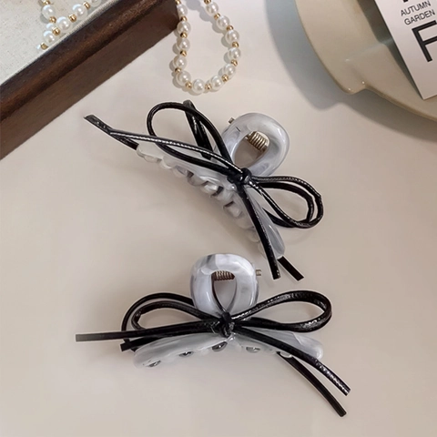 Piccola Molla per Capelli a Fiocco Argento per Donna Texture Marmo Elegante Lega Shark Hair Clip Accessori per Capelli