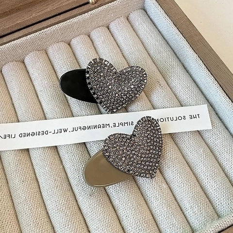 Fermaglio per Capelli a Forma di Cuore con Strass Mini Clip a Becco d'Anatra in Lega Vintage PC Forcina Laterale Moda Donna