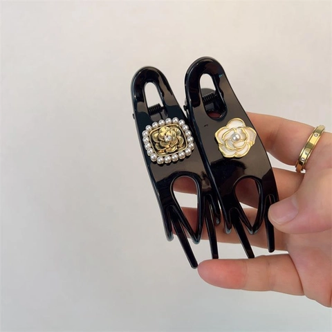 Molletta per Capelli a Forma di Fiore di Camelia Vintage per Donna Metallo Strass Perla Artificiale Elegante Moda Accessori