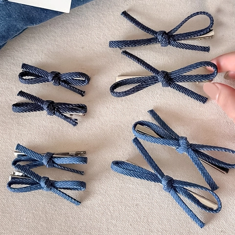 Fermagli per Capelli in Denim Fatti a Mano per Donna Fiocco Vintage Dolce Blu Clip a Becco d'Anatra Accessori Capelli
