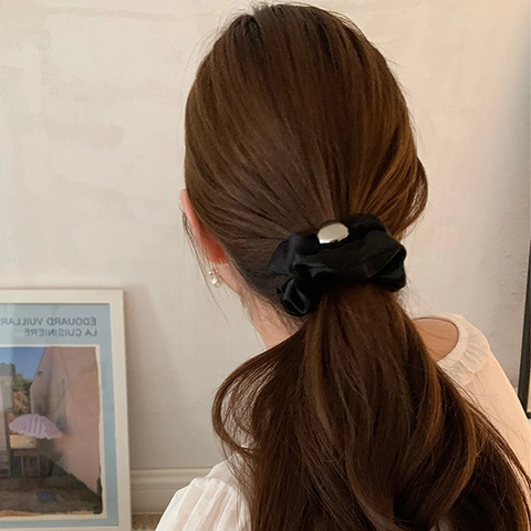 Elastico per Capelli in Raso Con Sfera in Metallo Argentato Elastico per Capelli da Donna Nero Accessori per Capelli Semplice Moda