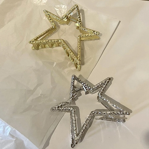 Women Hollow Star Hair Claw Clip Alloy Hammered Metal Electroplated Hairpin Gold Silver Star Hair Accessory For Daily Dating
