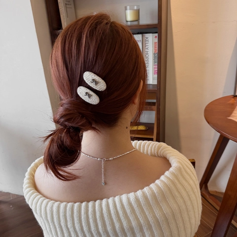 Koreanischer Stil Süß Tweed Stoff Schleife Haarspange Elegant Legierung Oval Seitenclip Täglich Haarschmuck Für Damen