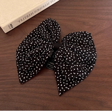 Korean Style Large Polka Dot Organza Bow Hair Claw Clip Sweet Elegant Oversized Fabric Bow Hair Catch For Women