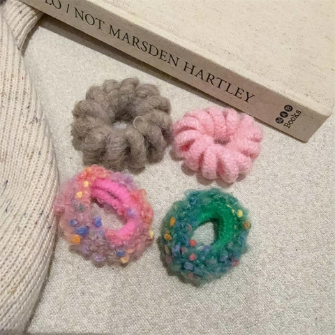 Women Girls Autumn Winter Plush Knitted Hair Ties High Elasticity Colorful Telephone Cord Fluffy Scrunchies Hair Accessories