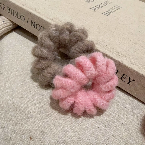 Women Girls Autumn Winter Plush Knitted Hair Ties High Elasticity Colorful Telephone Cord Fluffy Scrunchies Hair Accessories