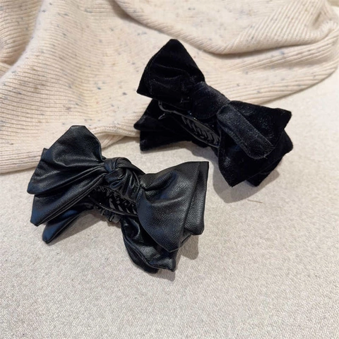 Pinza per Capelli Francese con Fiocco in Velluto per Donna Elegante Clip a Squalo in Pelle Gioiello Fatto a Mano per Acconciatura