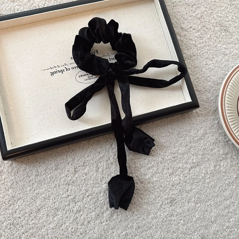Franse Retro Fluweel Lint Scrunchie Met Tulp Hanger Strik Knoop Elastische Haarelastiek Elegant Dames Sieraden