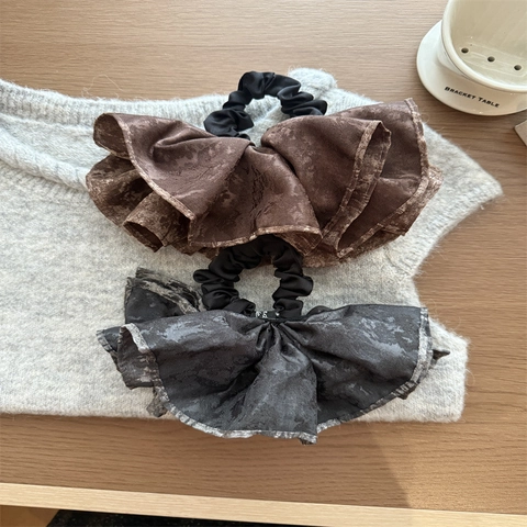 Grandi Scrunchies in Tessuto a Rete Vintage Texture Marmo Pieghe Stratificate Oversize Elastici per Capelli Moda Pendolare Porta Coda di Cavallo Donna Copricapo
