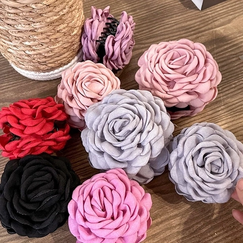 Elegante Molletta per Capelli a Pinza in Tessuto con Rosa Vintage Retro Shark Clip per Donna Ragazze Accessori per Capelli Stile Francese
