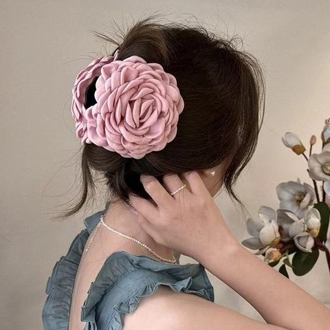 Elegante Molletta per Capelli a Pinza in Tessuto con Rosa Vintage Retro Shark Clip per Donna Ragazze Accessori per Capelli Stile Francese