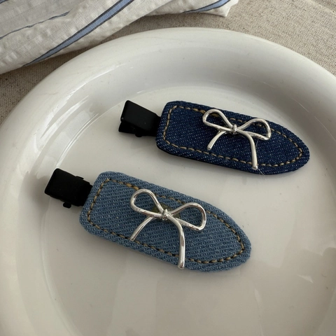 Fermaglio per Capelli con Fiocco in Denim Vintage Con Farfalla in Lega Stile Coreano Becco d'Anatra Donna Accessori