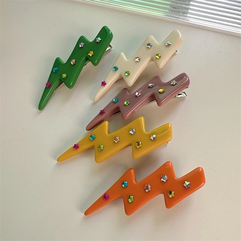 Nische Trendy Blitz Essigsäure Haarclip Für Damen Y2K Bunte Stern Strass Haarnadeln Minimalistisch Geometrisch Seitenclip