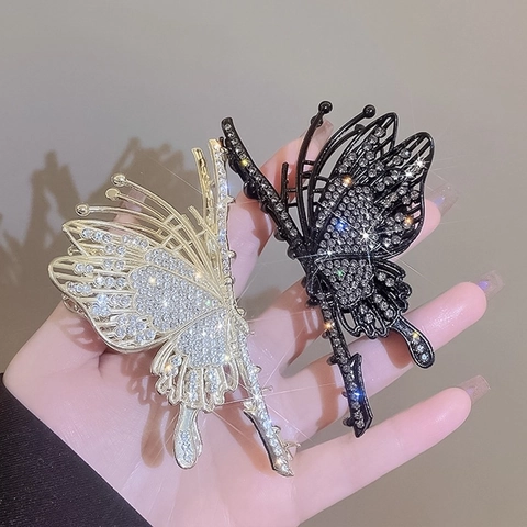 Vintage Hohl Schmetterling Haarklammer Elegant Legierung Strass Shark Clip Für Damen Mädchen Haarschmuck Party Styling