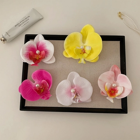 Fermaglio Per Capelli Orchidea Vintage Francese Con Perla Artificiale Ombre Fiore Di Simulazione Becco Di Fagiano Donna Copricapo