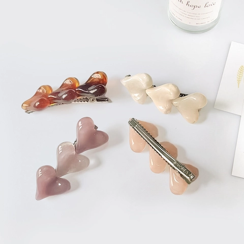 Pinza para el Cabello de Corazón Dulce Estilo Coreano Elegante Resina 3D Amor Pico de Pato Clip Lateral Accesorios para el Cabello Mujer