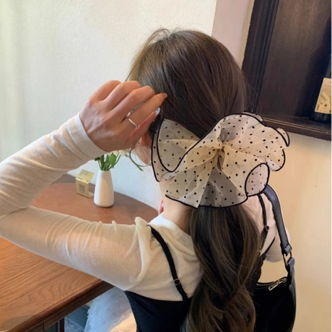 Elegante Grote Mesh Organza Scrunchie Met Stippen Vintage Oversized Haarelastiek Voor Dames Dagelijks Feest Kantoor Accessoires